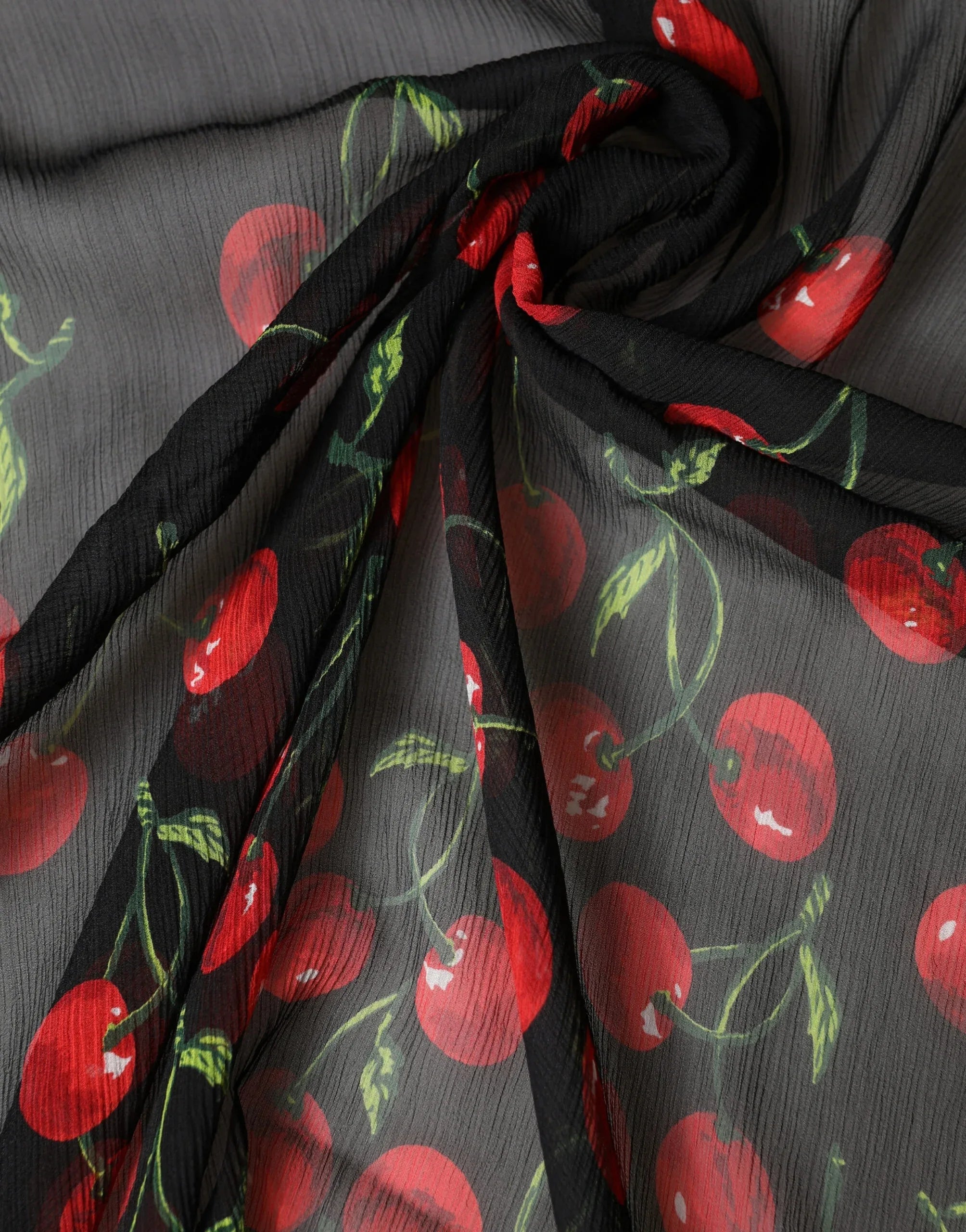 Dolce & Gabbana Black Cherry Print Silk Shawl Stole 190cm x 122cm Scarf - Zeiniez