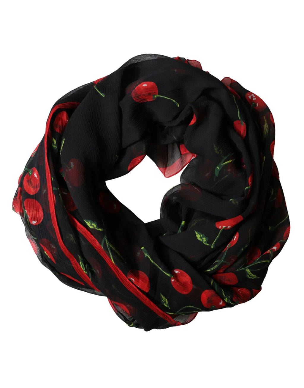 Dolce & Gabbana Black Cherry Print Silk Shawl Stole 190cm x 122cm Scarf - Zeiniez