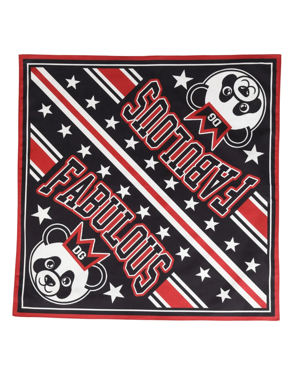 Dolce & Gabbana Black Red Panda Cotton Square Foulard 50.5cm x 50cm Scarf - Zeiniez