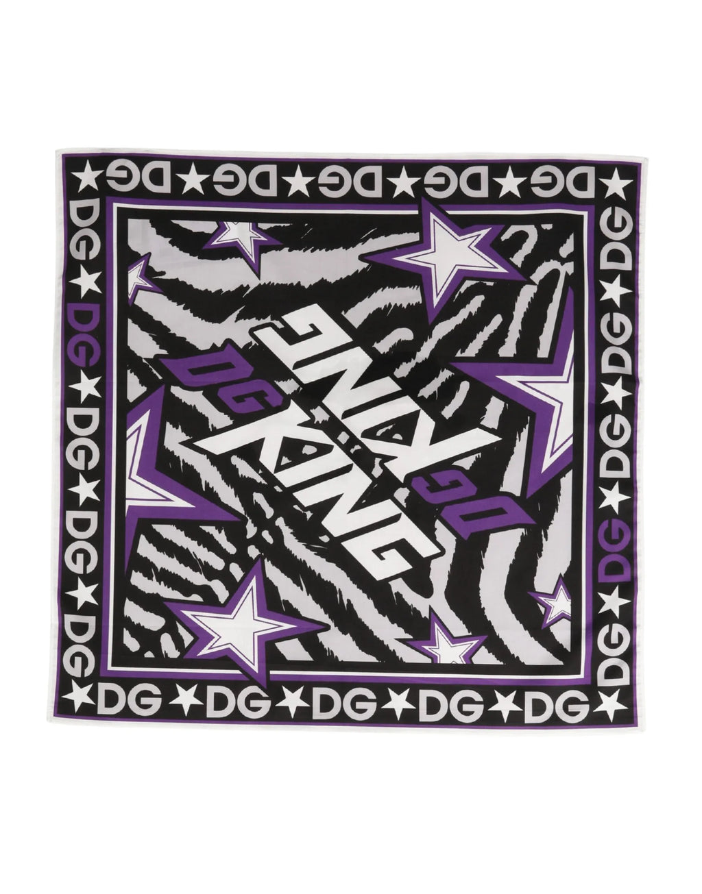 Dolce & Gabbana Black Purple DG King Cotton Foulard 51cm x 49.5cm Scarf - Zeiniez
