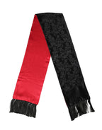 Dolce & Gabbana Red Black Silk Floral Fringe Neck Wrap Scarf - Zeiniez