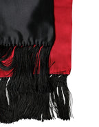 Dolce & Gabbana Red Black Silk Floral Fringe Neck Wrap Scarf - Zeiniez