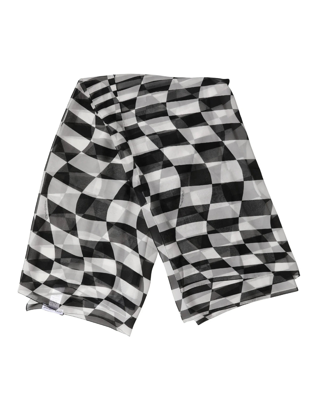 Dolce & Gabbana Black White Check Silk Wrap Foulard 133cm x 132cm Scarf - Zeiniez