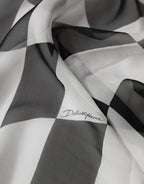 Dolce & Gabbana Black White Check Silk Wrap Foulard 133cm x 132cm Scarf - Zeiniez