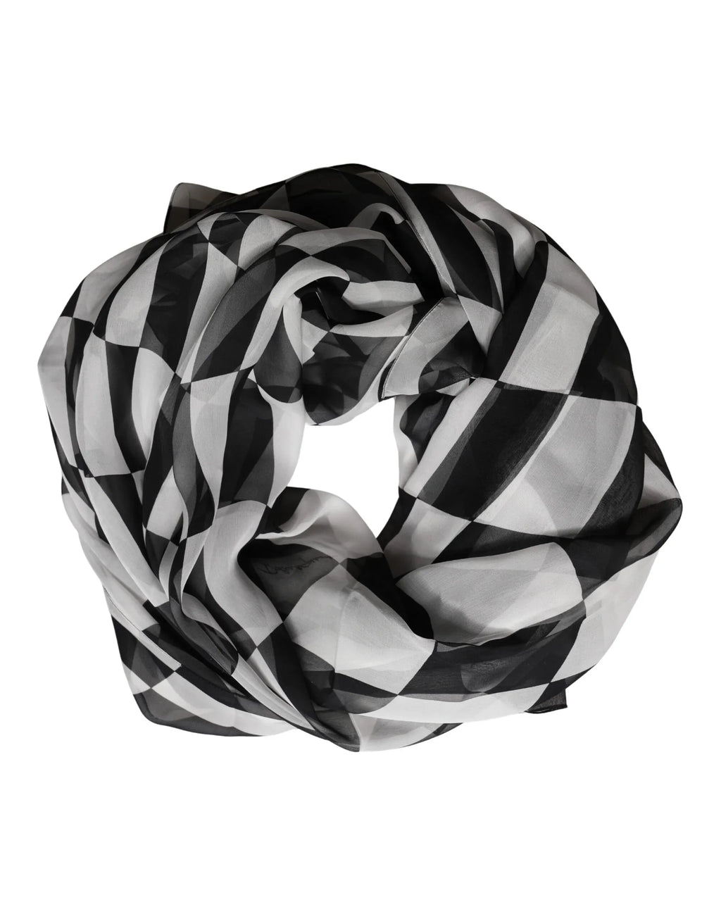 Dolce & Gabbana Black White Check Silk Wrap Foulard 133cm x 132cm Scarf - Zeiniez