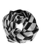 Dolce & Gabbana Black White Check Silk Wrap Foulard 133cm x 132cm Scarf - Zeiniez