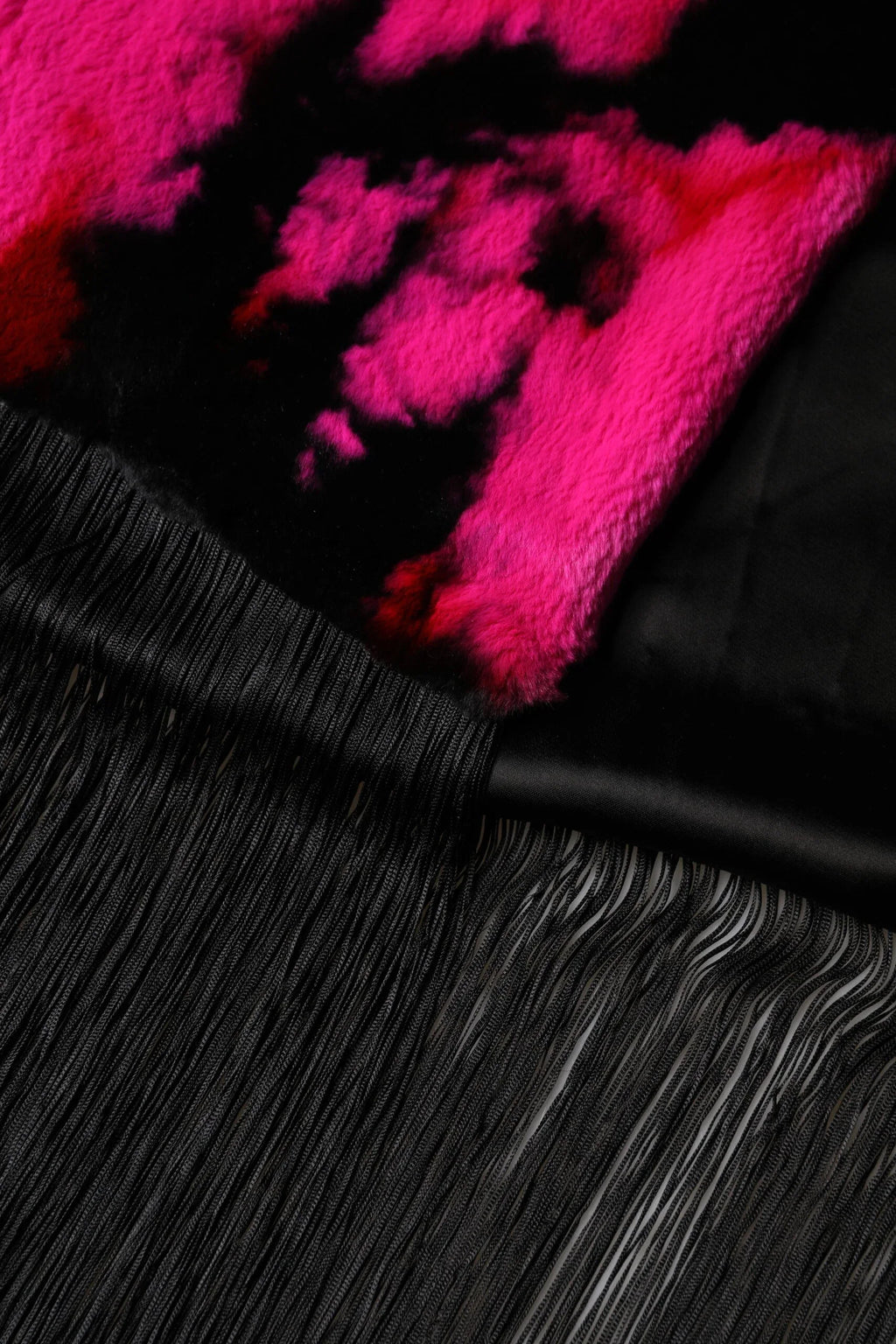 Dolce & Gabbana Pink Black Faux Fur Neck Wrap Fringes 200cm x 59cm Scarf - Zeiniez
