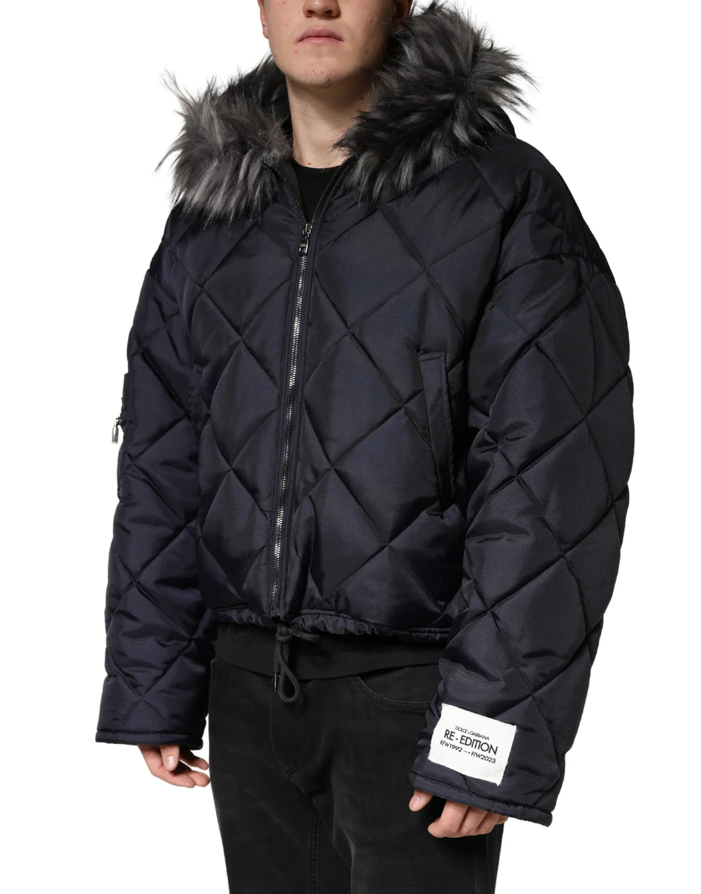 Dolce & Gabbana Black Quilted Fur Shearling Hooded Jacket - Zeiniez