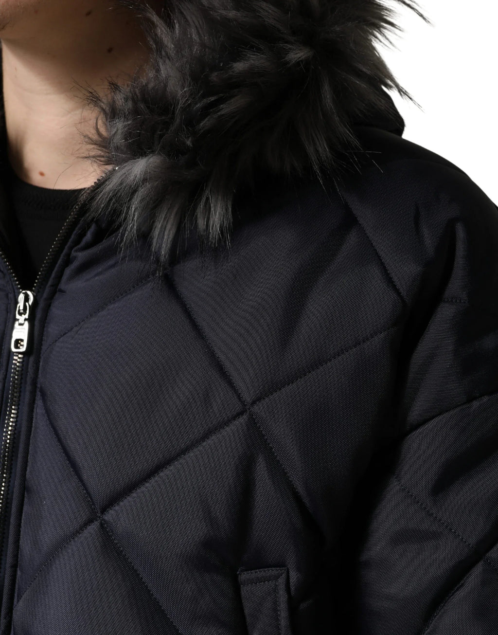 Dolce & Gabbana Black Quilted Fur Shearling Hooded Jacket - Zeiniez