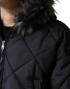 Dolce & Gabbana Black Quilted Fur Shearling Hooded Jacket - Zeiniez