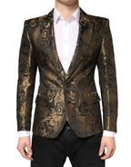 Dolce & Gabbana Gold Jacquard Single Breasted Tuxedo Blazer - Zeiniez