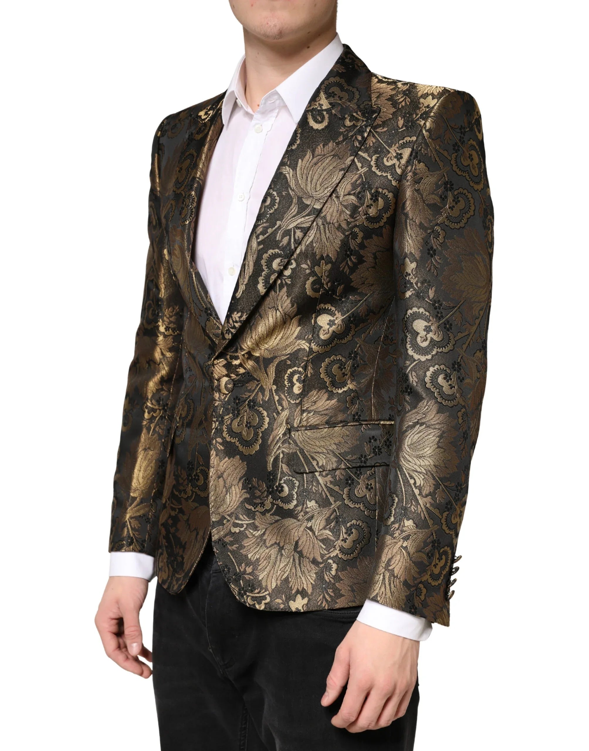 Dolce & Gabbana Gold Jacquard Single Breasted Tuxedo Blazer - Zeiniez