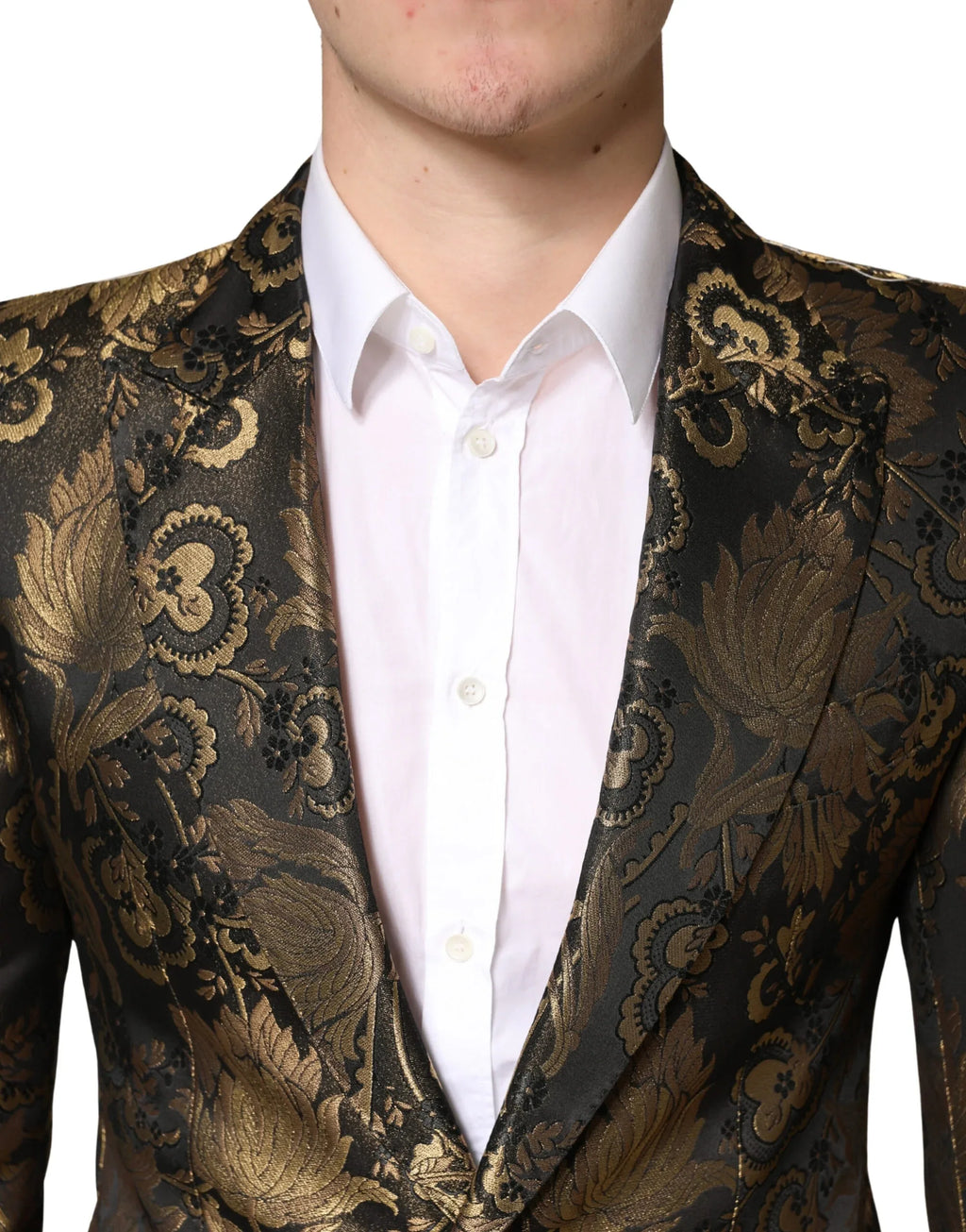 Dolce & Gabbana Gold Jacquard Single Breasted Tuxedo Blazer - Zeiniez