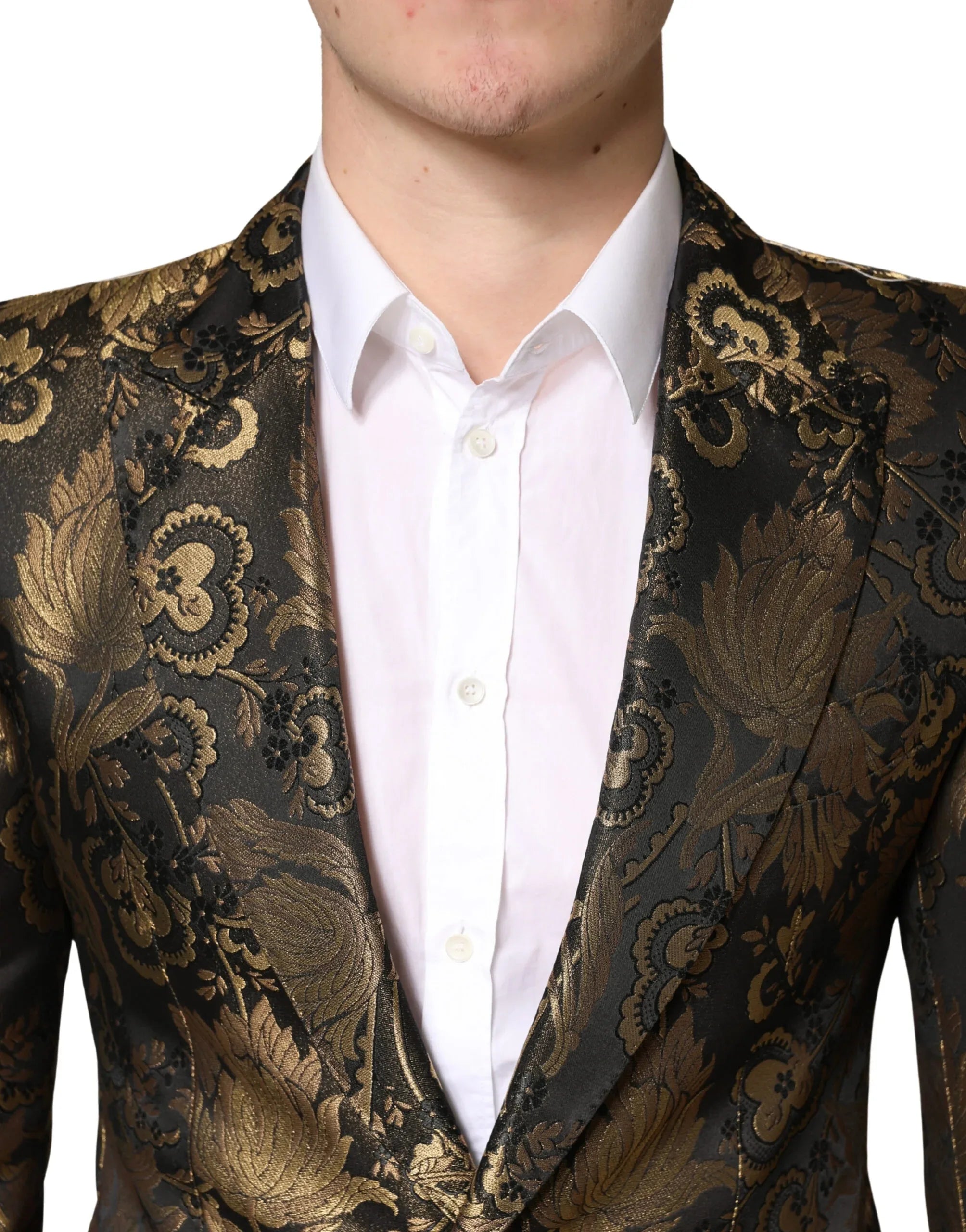 Dolce & Gabbana Gold Jacquard Single Breasted Tuxedo Blazer - Zeiniez