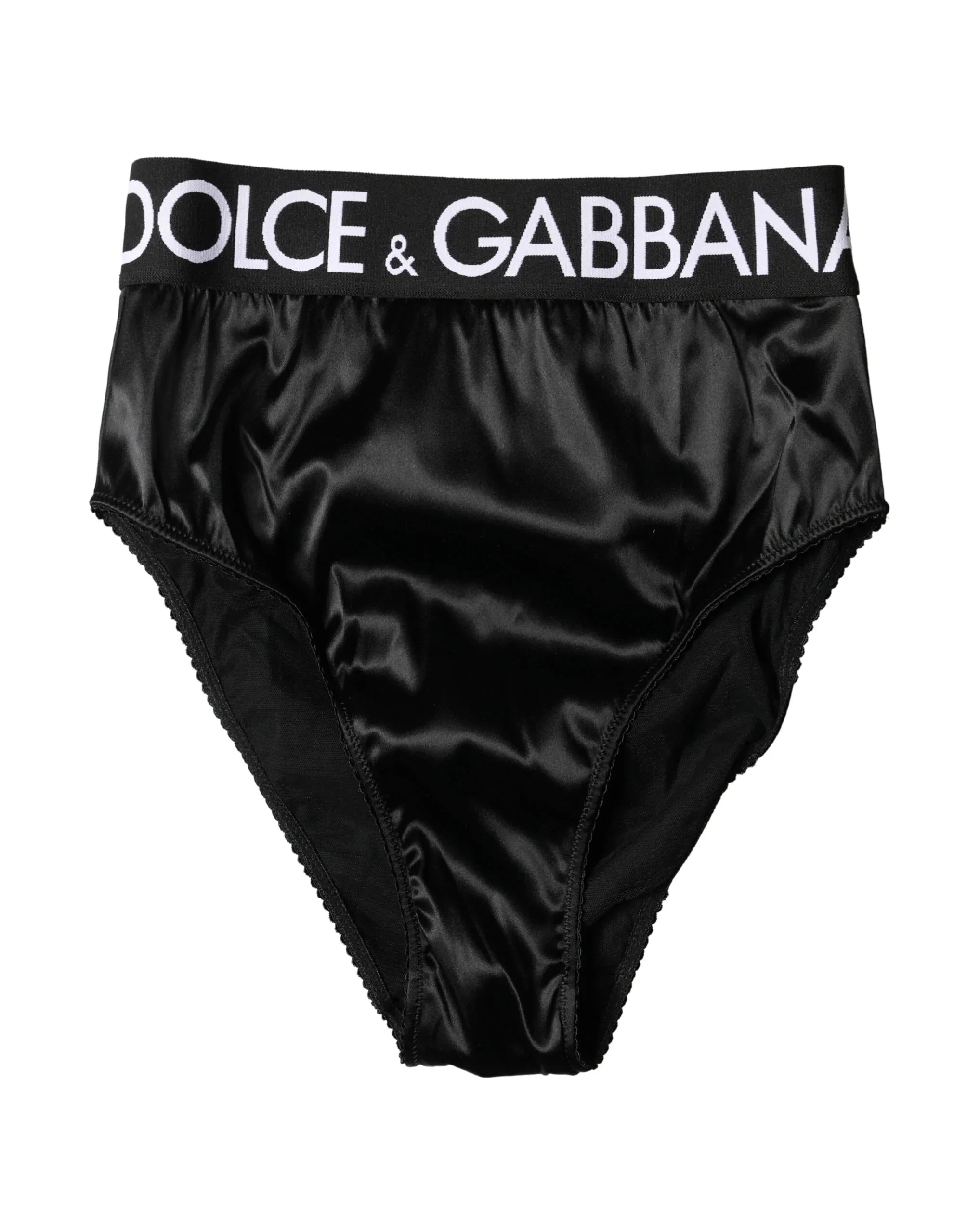 Dolce & Gabbana Black Satin High-Waist Brief Logo Women Underwear - Zeiniez