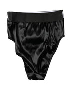 Dolce & Gabbana Black Satin High-Waist Brief Logo Women Underwear - Zeiniez