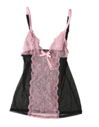 Roberto Cavalli Black Pink Floral Lace Lingerie Top Underwear - Zeiniez