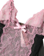 Roberto Cavalli Black Pink Floral Lace Lingerie Top Underwear - Zeiniez