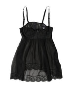 Dolce & Gabbana Black Silk Floral Lace Lingerie Top Underwear
