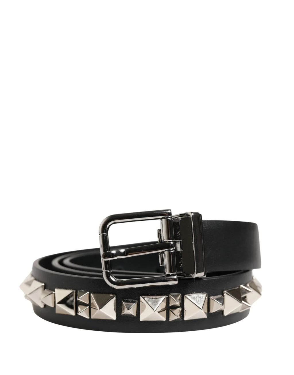 Dolce & Gabbana Black Leather Studded Silver Tone Buckle Belt - Zeiniez