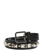Dolce & Gabbana Black Leather Studded Silver Tone Buckle Belt - Zeiniez