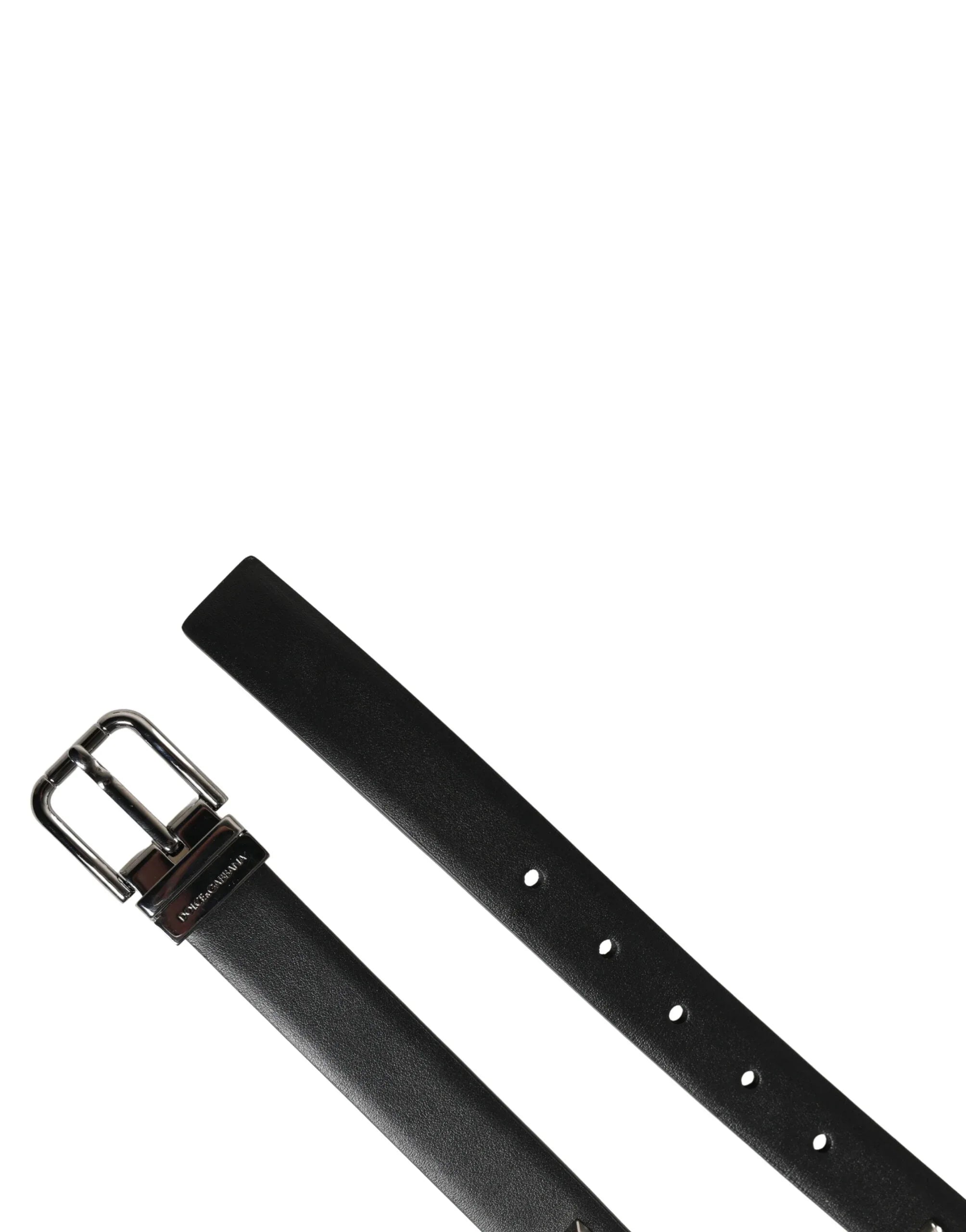 Dolce & Gabbana Black Leather Studded Silver Tone Buckle Belt - Zeiniez