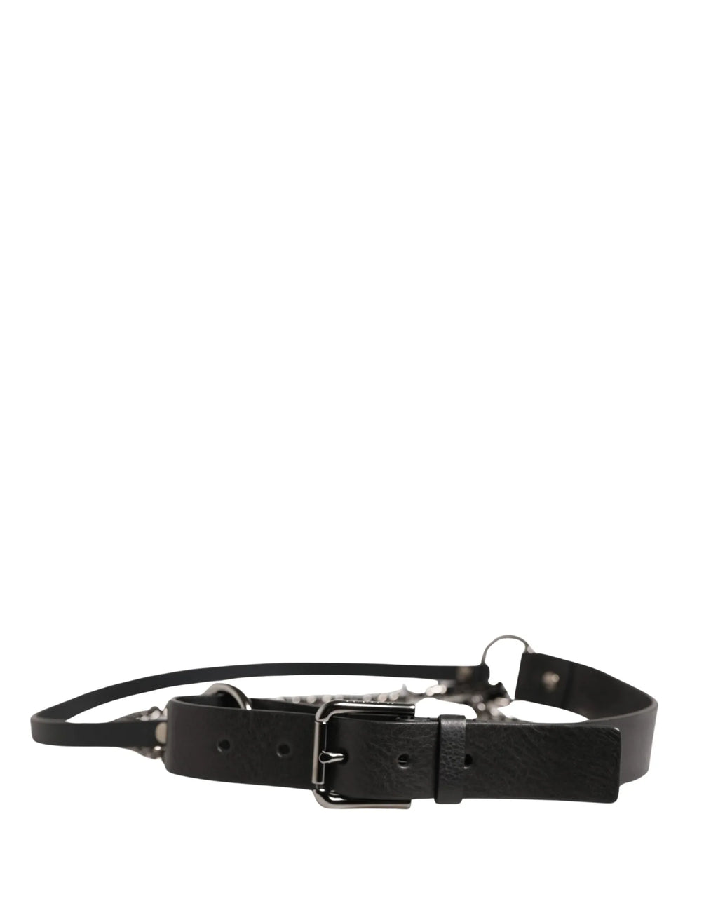 Dolce & Gabbana Black Leather Silver Chain Waist Men Belt - Zeiniez