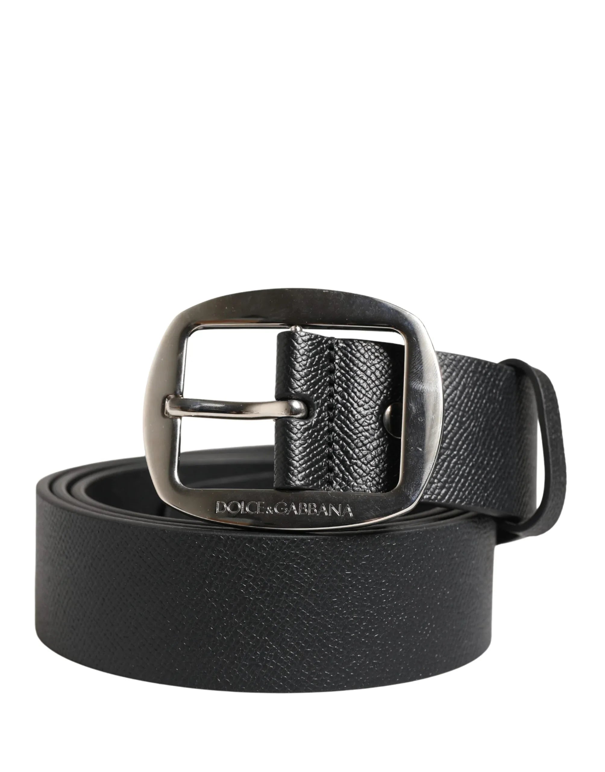 Dolce & Gabbana Black Calf Leather Silver Metal Buckle Belt - Zeiniez