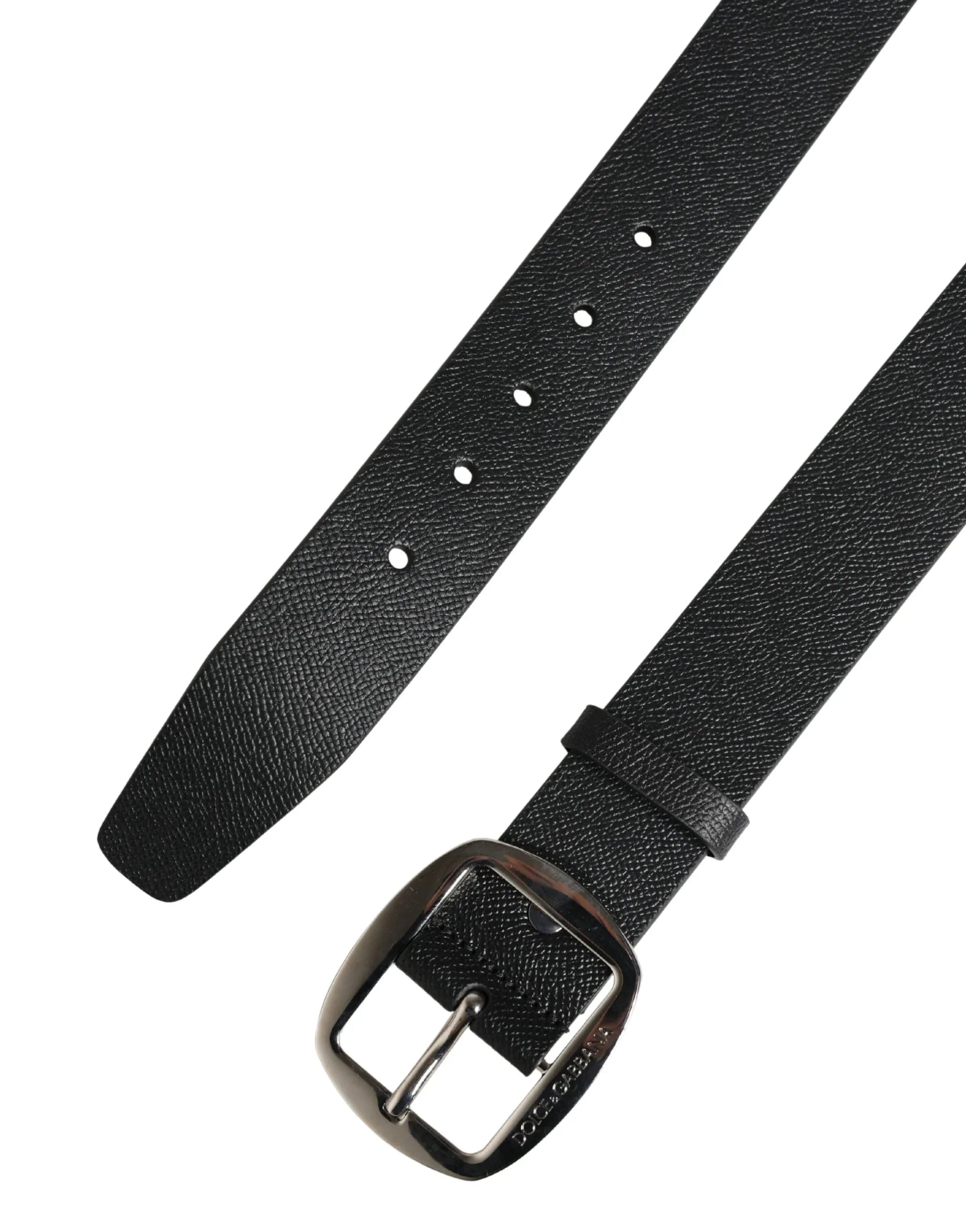 Dolce & Gabbana Black Calf Leather Silver Metal Buckle Belt - Zeiniez