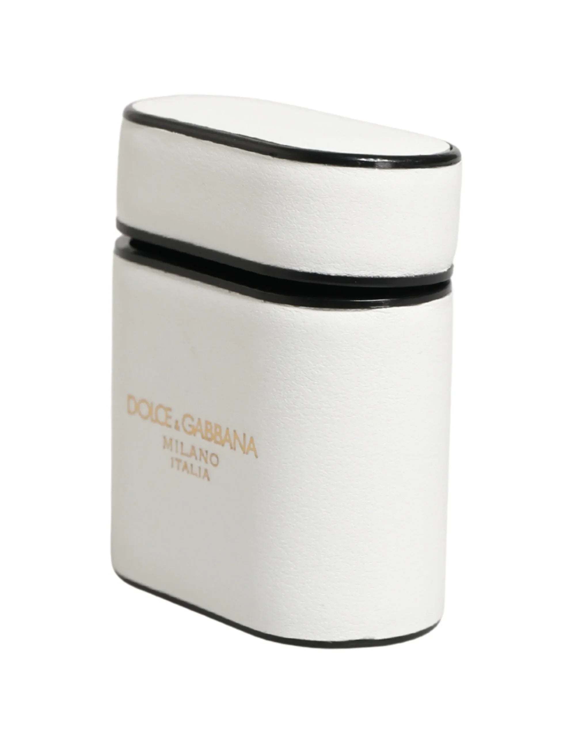 Dolce & Gabbana White Calf Leather Logo Print Flip Holder Airpods Case - Zeiniez