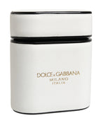 Dolce & Gabbana White Calf Leather Logo Print Flip Holder  Airpods Case
