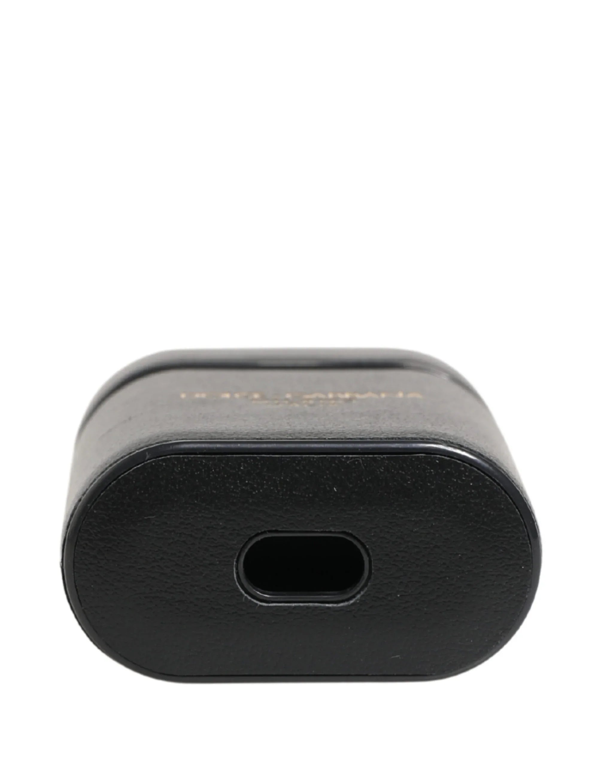 Dolce & Gabbana Black Calf Leather Logo Print Flip Holder Airpods Case - Zeiniez