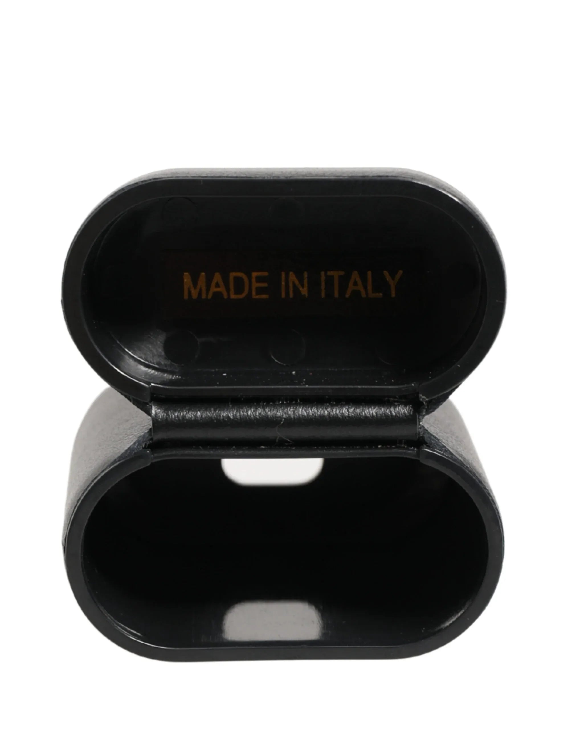 Dolce & Gabbana Black Calf Leather Logo Print Flip Holder Airpods Case - Zeiniez