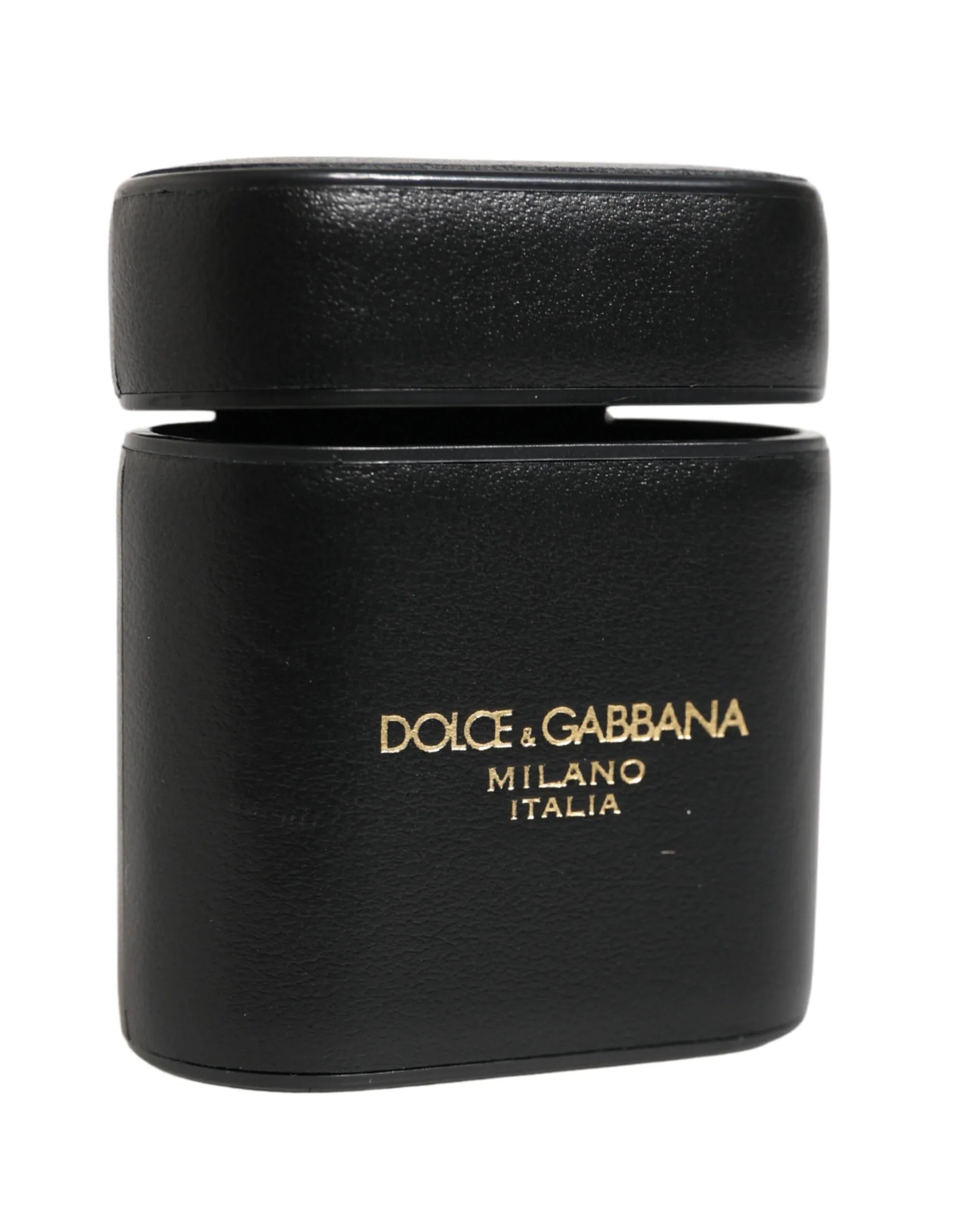 Dolce & Gabbana Black Calf Leather Logo Print Flip Holder Airpods Case - Zeiniez