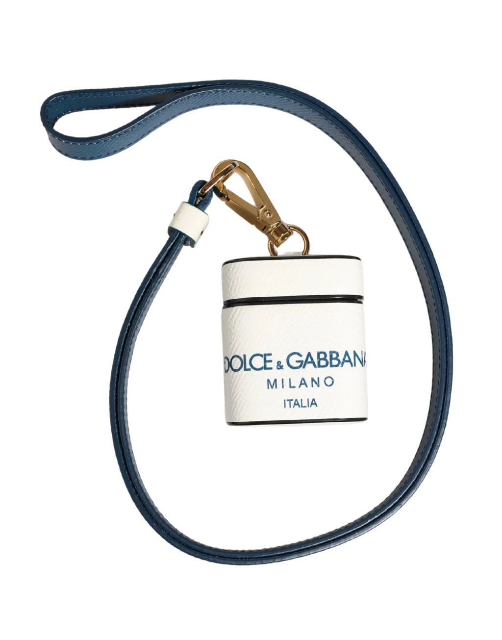 Dolce & Gabbana White Calf Leather Logo Flip Holder Strap Airpods Case - Zeiniez