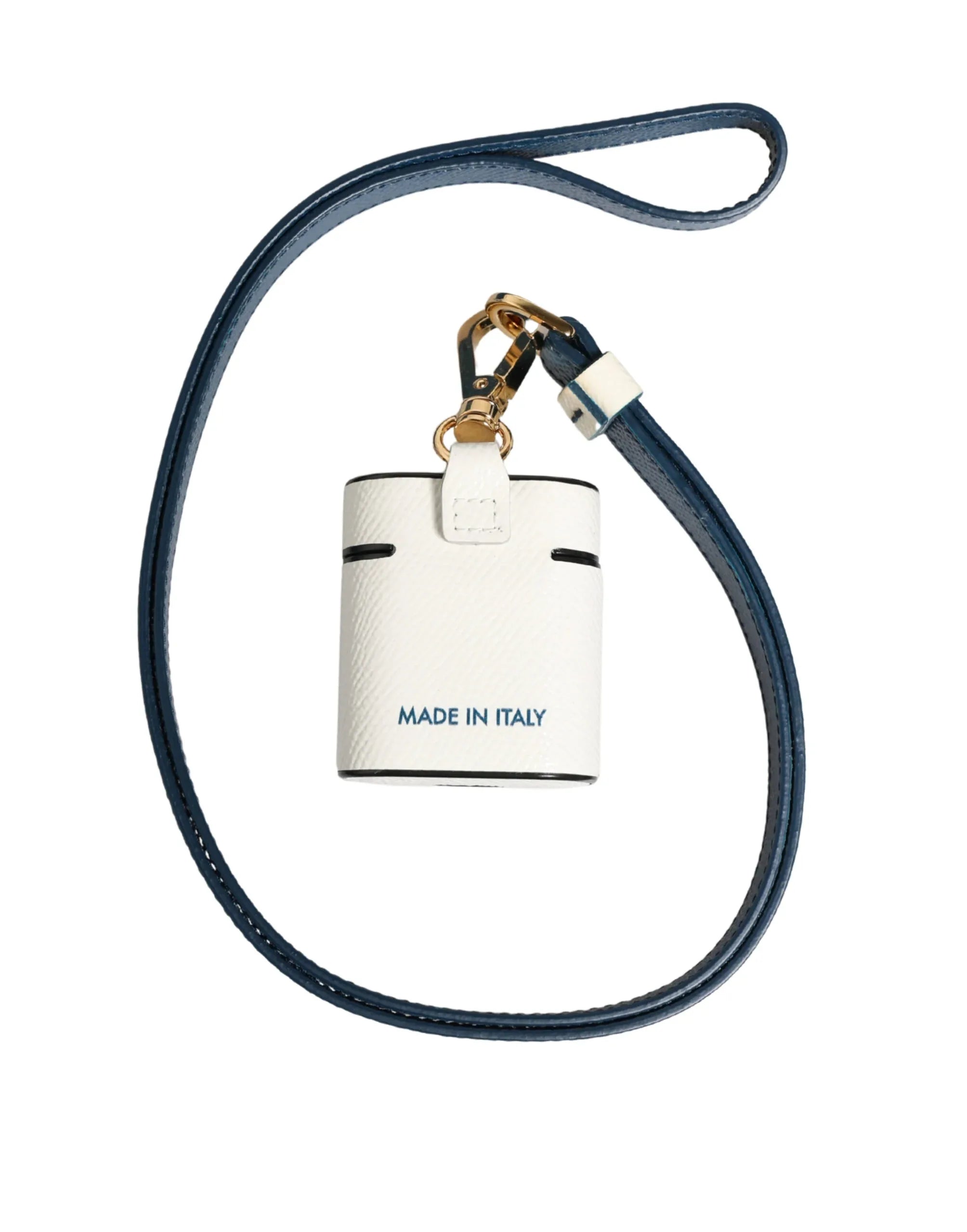 Dolce & Gabbana White Calf Leather Logo Flip Holder Strap Airpods Case - Zeiniez