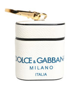 Dolce & Gabbana White Calf Leather Logo Flip Holder Strap Airpods Case - Zeiniez