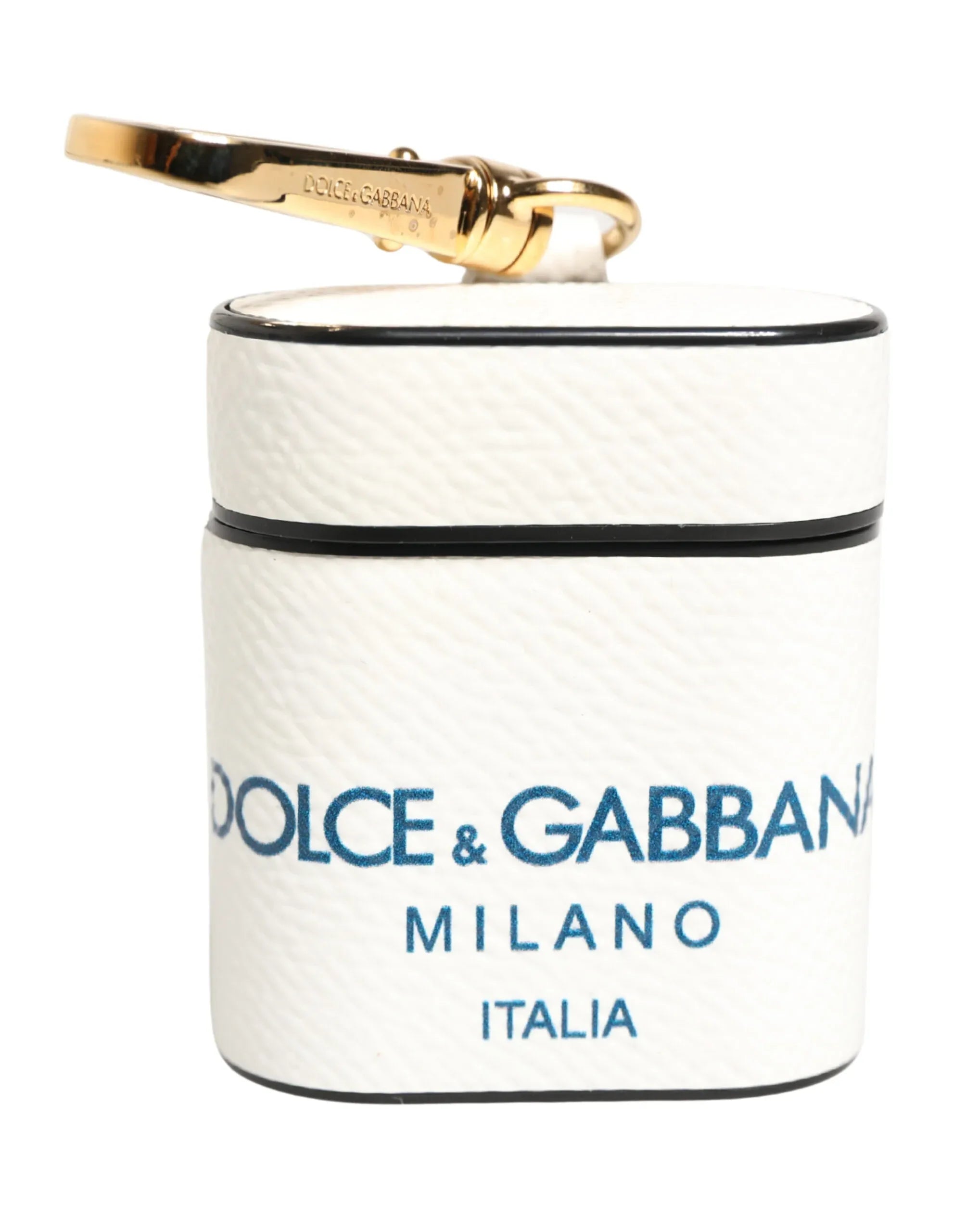 Dolce & Gabbana White Calf Leather Logo Flip Holder Strap Airpods Case - Zeiniez
