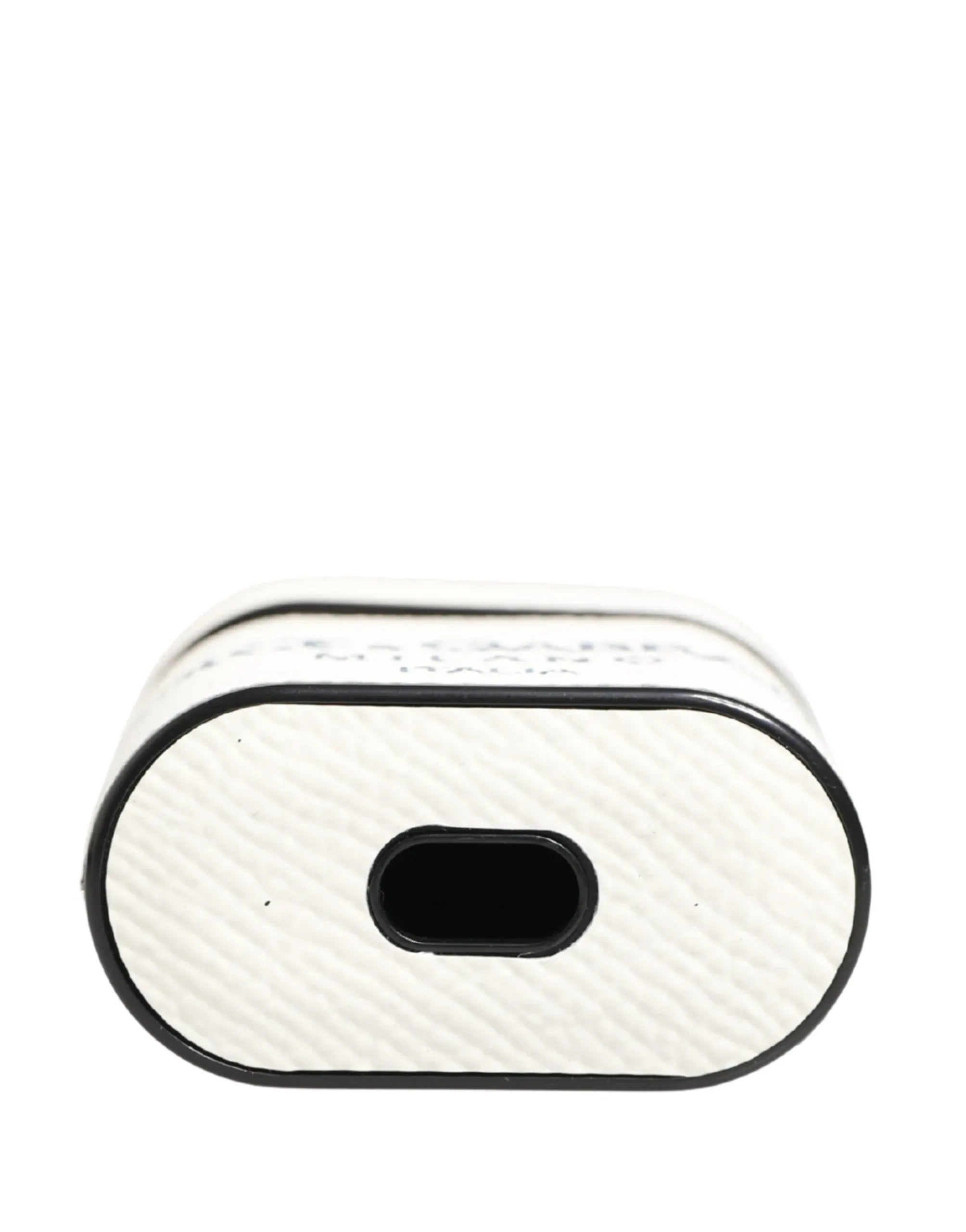 Dolce & Gabbana White Calf Leather Logo Flip Holder Strap Airpods Case - Zeiniez