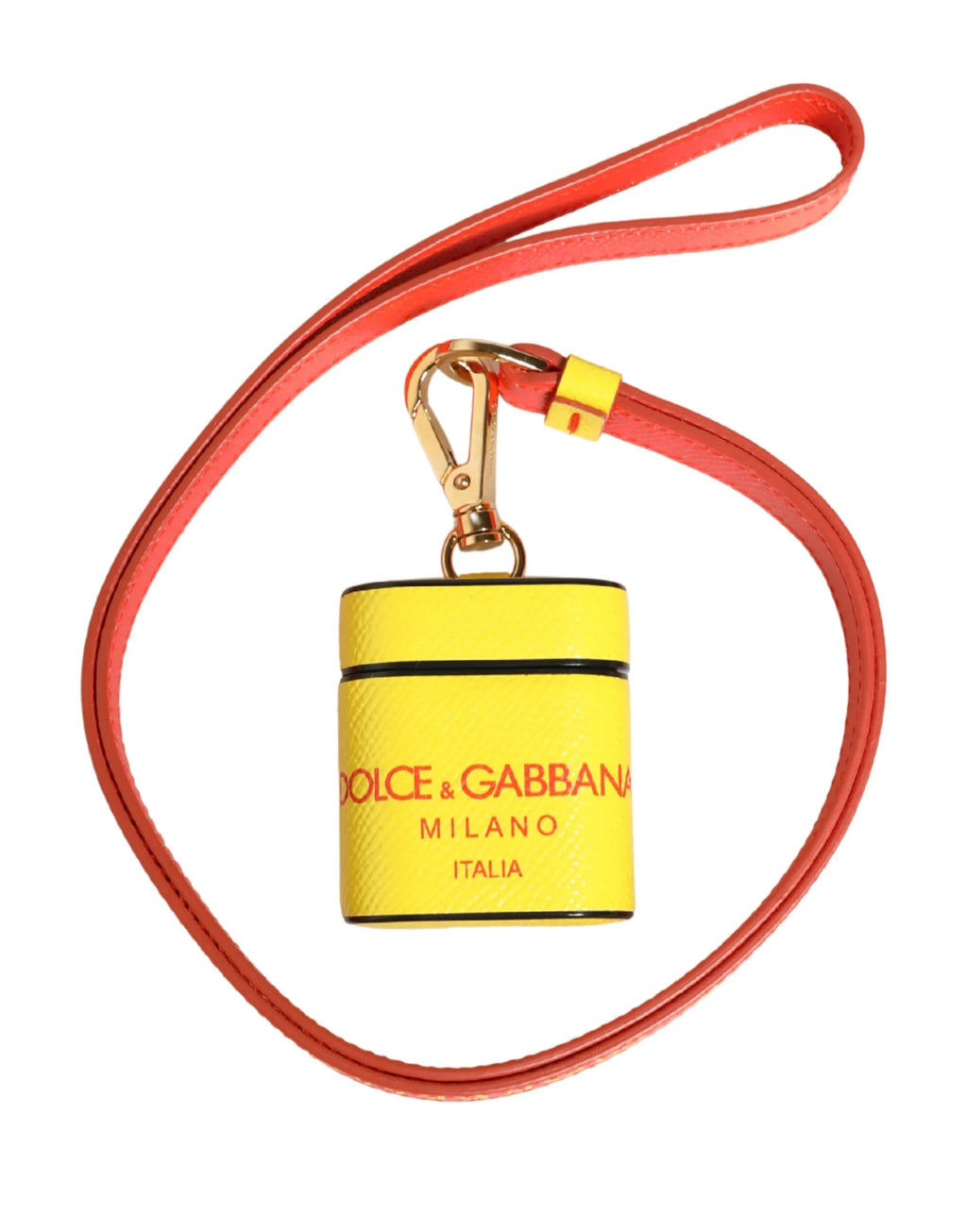 Dolce & Gabbana Yellow Calf Leather Logo Flip Holder Strap Airpods Case - Zeiniez