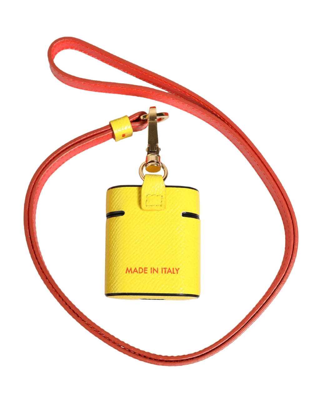 Dolce & Gabbana Yellow Calf Leather Logo Flip Holder Strap Airpods Case - Zeiniez