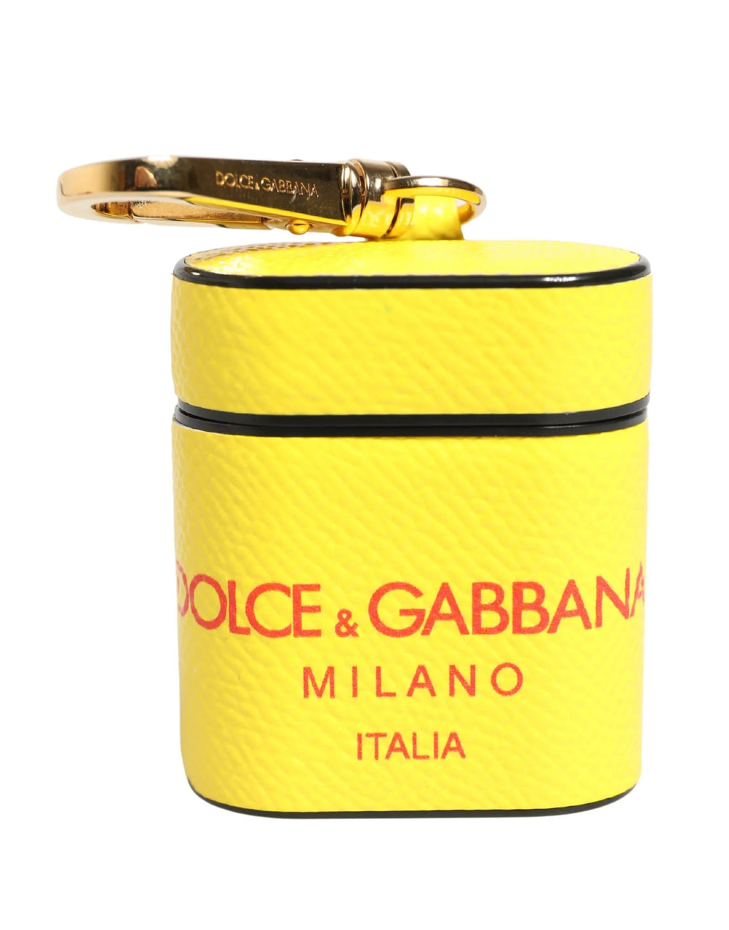Dolce & Gabbana Yellow Calf Leather Logo Flip Holder Strap Airpods Case - Zeiniez