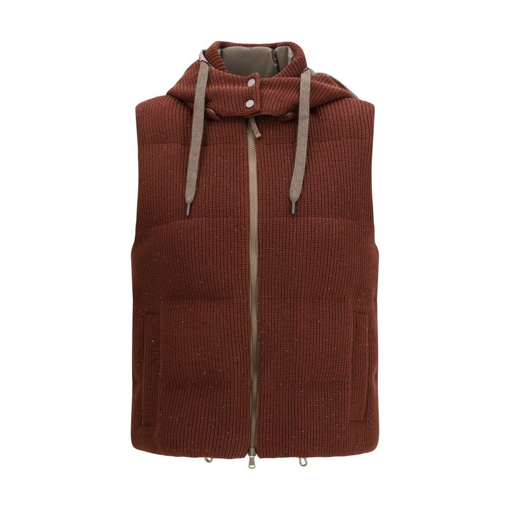Brunello Cucinelli Brown Cotton Sleveless Jacket - Zeiniez
