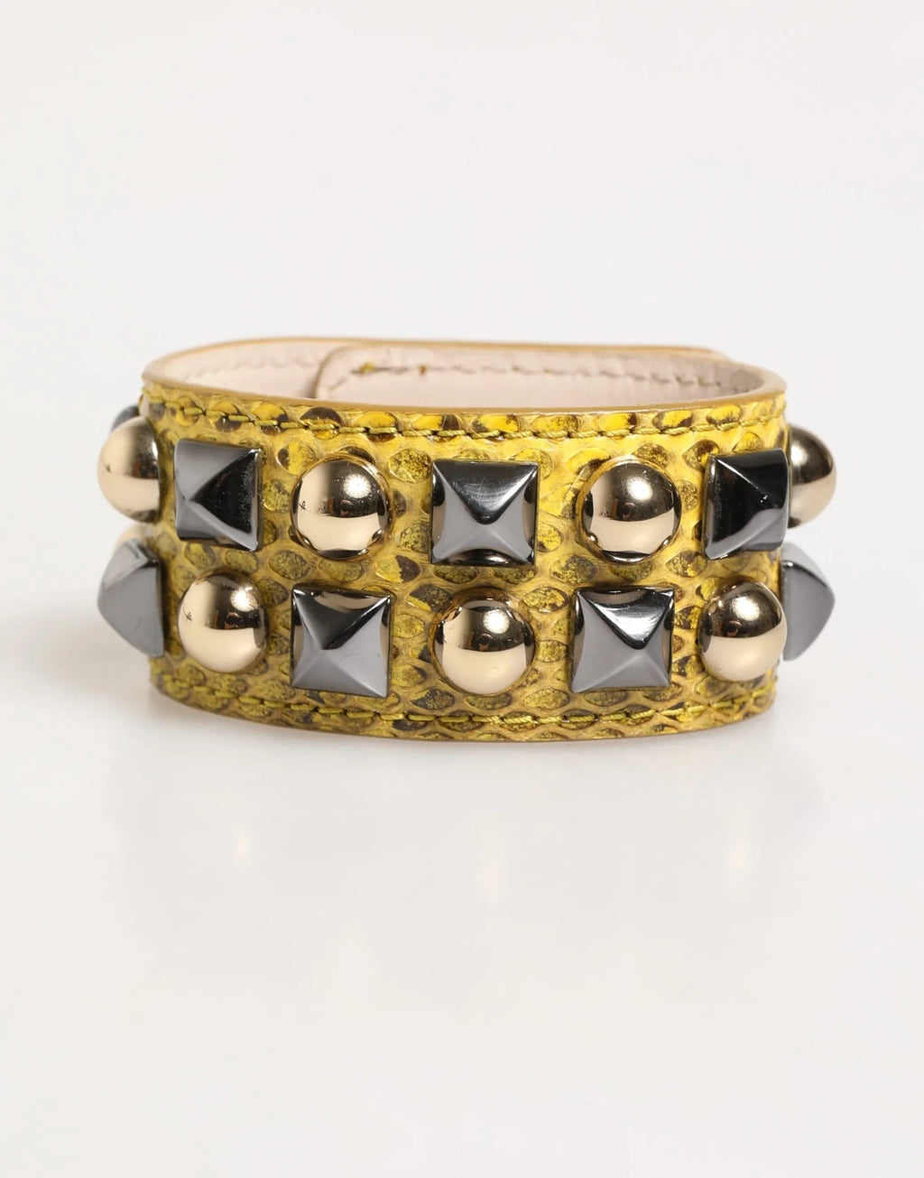 Dolce & Gabbana Yellow Leather Cuff Studded Embellished Bracelet - Zeiniez