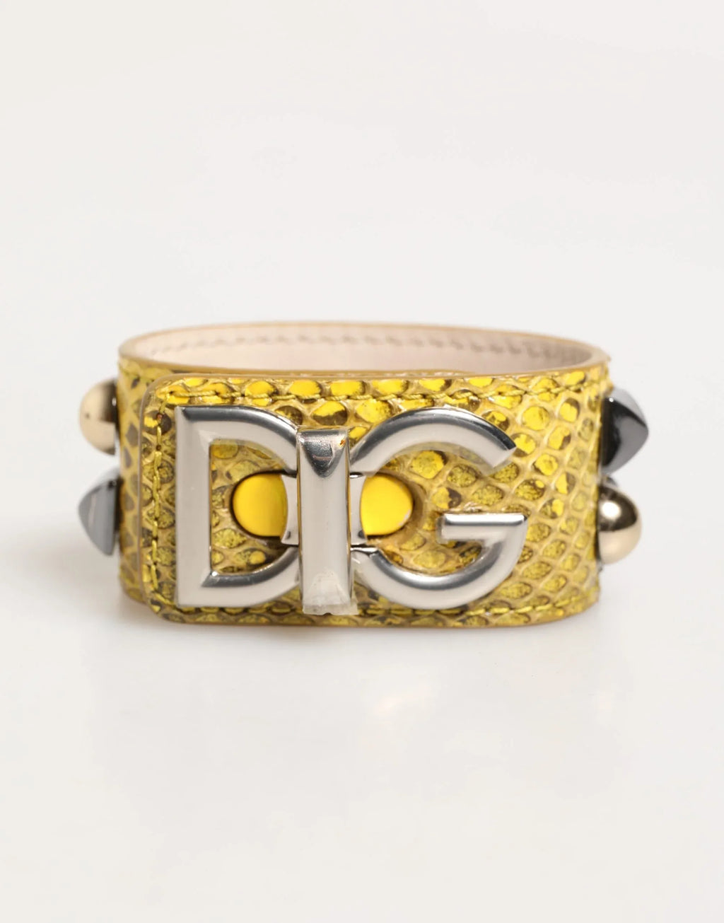 Dolce & Gabbana Yellow Leather Cuff Studded Embellished Bracelet - Zeiniez