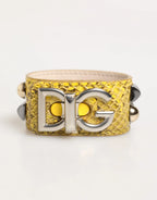 Dolce & Gabbana Yellow Leather Cuff Studded Embellished Bracelet - Zeiniez