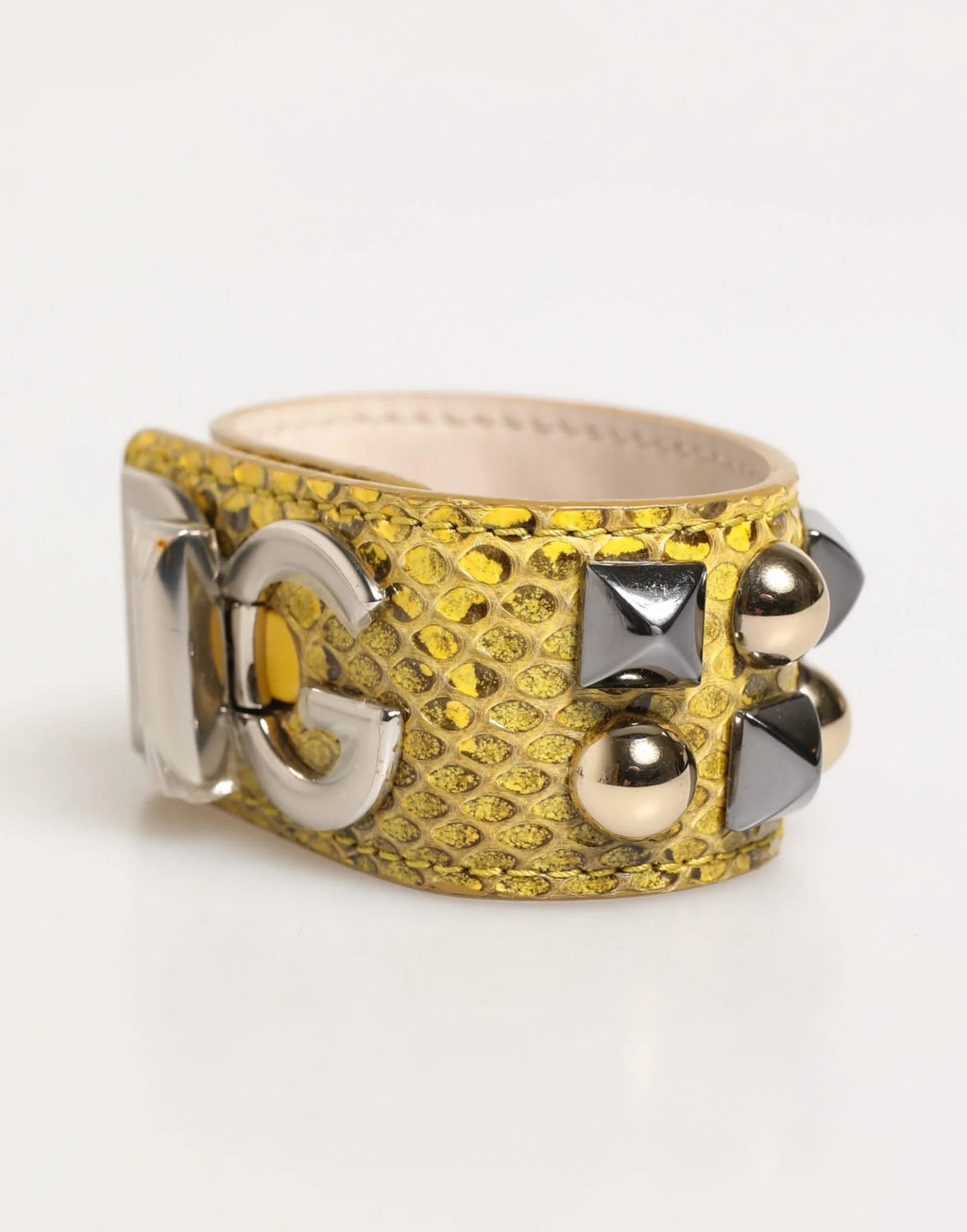 Dolce & Gabbana Yellow Leather Cuff Studded Embellished Bracelet - Zeiniez