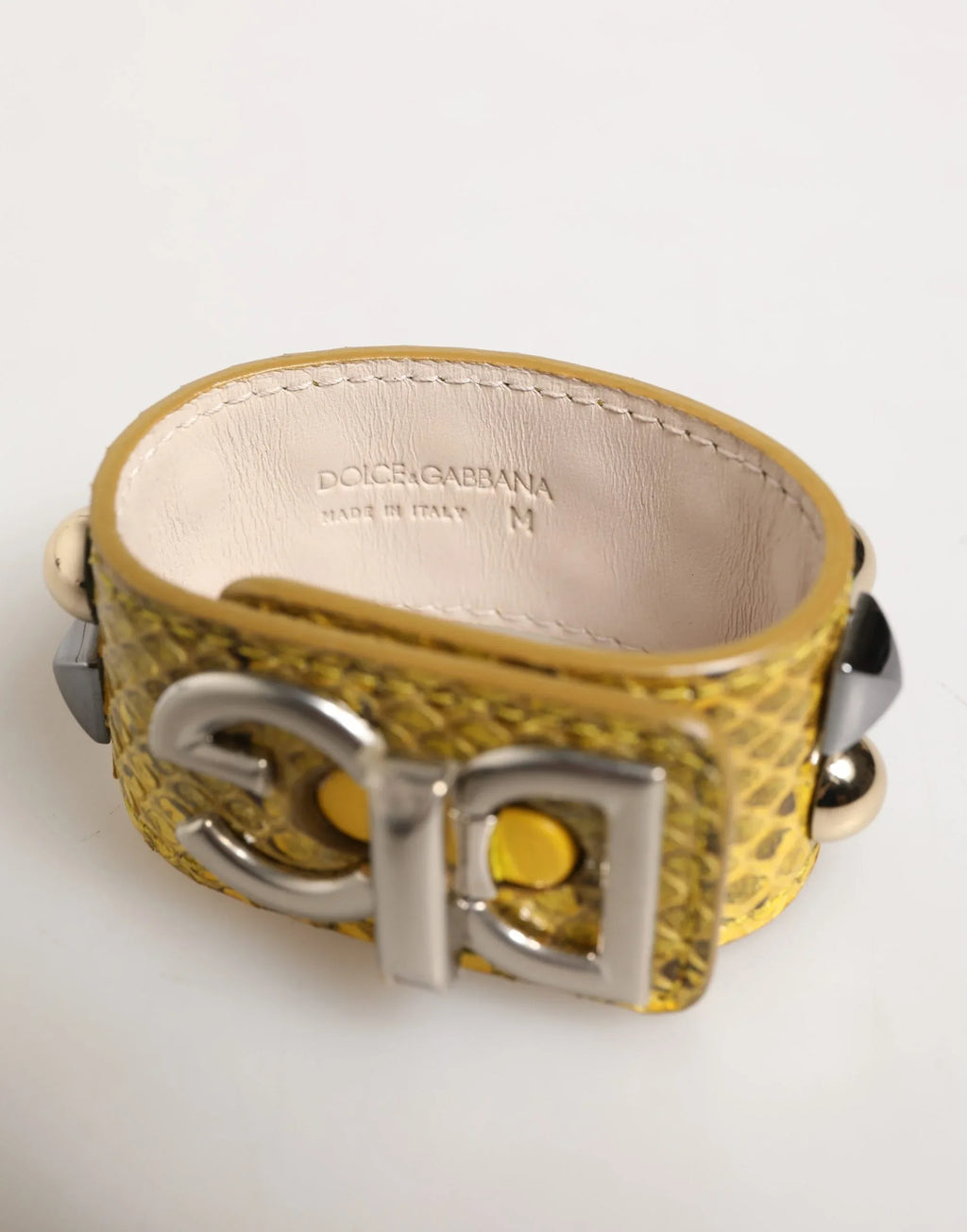 Dolce & Gabbana Yellow Leather Cuff Studded Embellished Bracelet - Zeiniez