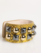 Dolce & Gabbana Yellow Leather Cuff Studded Embellished Bracelet - Zeiniez