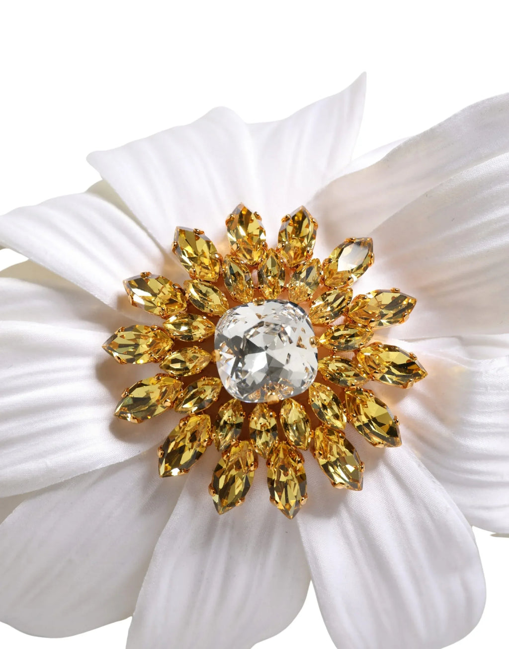 Dolce & Gabbana White Yellow Silk Blend Floral Crystals Diadem Headband - Zeiniez